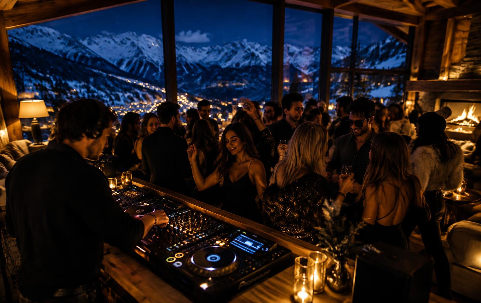 Resident DJ set in the Gudauri chalet lounge at night